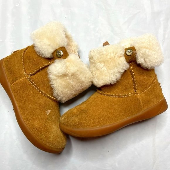 Kids Brown Fluffy Top Ugg Boots 